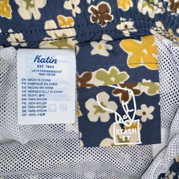 Katin USA Men's MD Medium Floral Swim Trunks Boardshorts Blue Lined Drawstring - Picture 10 of 10